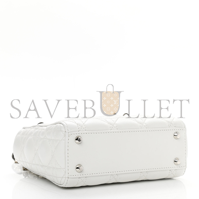 DIOR LAMBSKIN CANNAGE MINI LADY DIOR WHITE  (17*15*7.6cm)